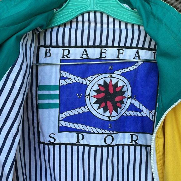 VTG 1990s Braefair Sport woman’s Sz M jacket w shoulder pads Yellow teal sailing - Picture 4 of 14